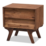 Baxton Studio Sierra Mid-Century Modern Brown Wood 2-Drawer Nightstand